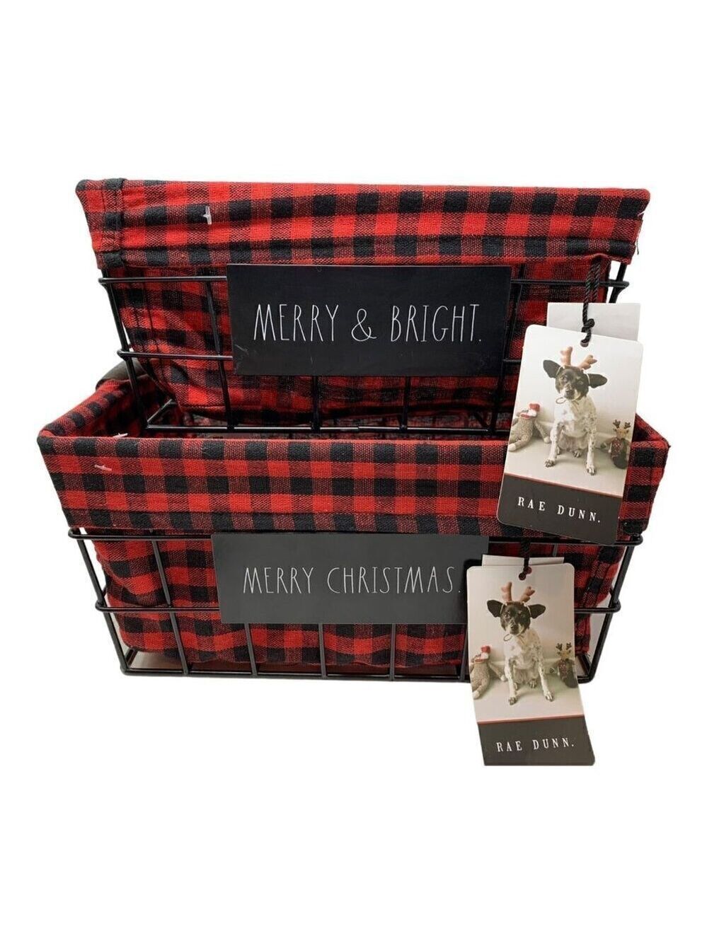 Rae Dunn Christmas Holiday Basket Set Home Gift Caddy Snacks Organize Red Check
